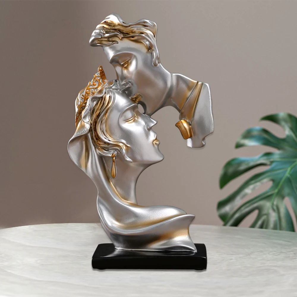 

Couple Kiss Figurine Passionate Lover Sculpture Resin Statue Home Decoration for Living Room Bedroom Office Desktop