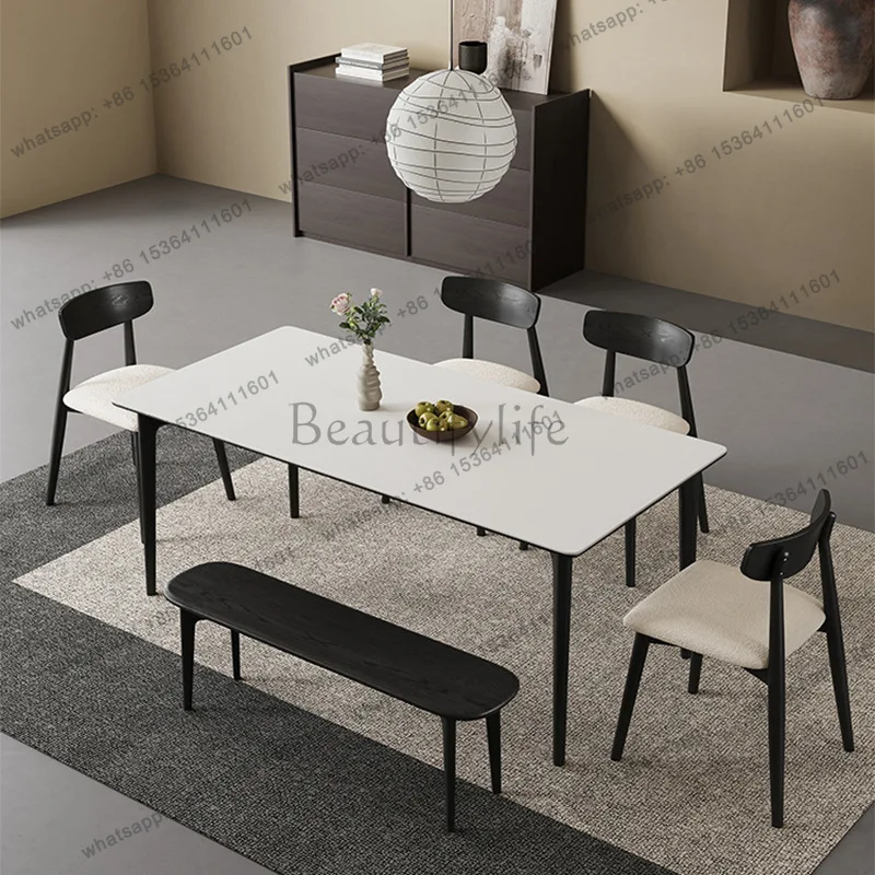 

Medieval ash wood solid wood dining table Modern simple rectangular household rock slab dining table