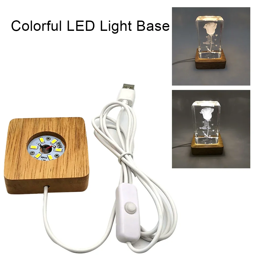 USB Wooden Light Base Acrylic Glass Resin Art Ornament Display Stand Night Light Holder Luminous Base For Home Decor Kids Gift