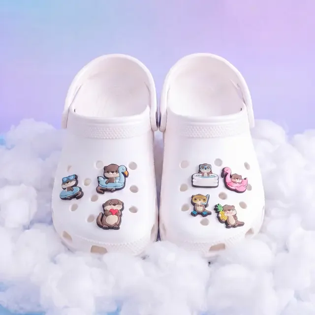 1-14Pcs Summer Otter Sandal Button Ornaments PVC Sea Animal Shoe Charms Fit Kids Favorite Party Present
