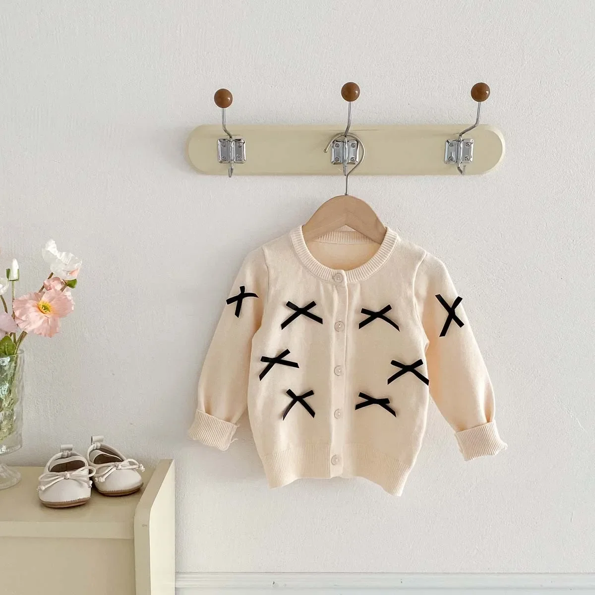 Baby Clothing Fashion Long Sleeve Knitted Cardigan Coat 2024 Children New Autumn Sweater Girl Baby Sweet Bow Design Sense Top