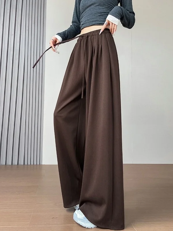 Pantaloni Sportivi Americani a Vita Alta con Gamba Larga per Donna, Casual, Comodi, Dritti, Lunghi fino al Pavimento