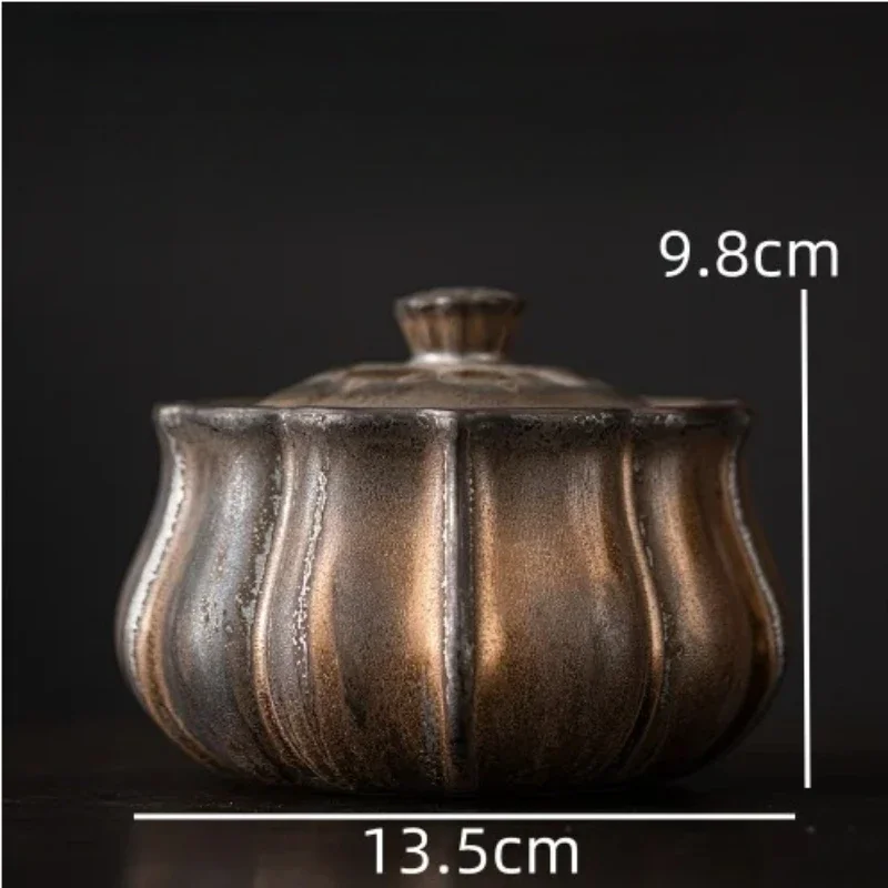 Vintage Gilt Ceramic Tea Jar Sealed Moisture-proof Storage Box Household Biscuit Candy Jar Tea Coffee Bean Container Home Decor