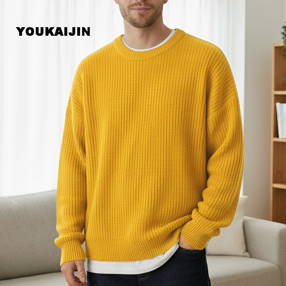 الخريف طاقم الرقبة بلون البلوز البلوزات للرجال عادية سليم صالح محبوك سترة شارع العليا موضة الملابس الكورية