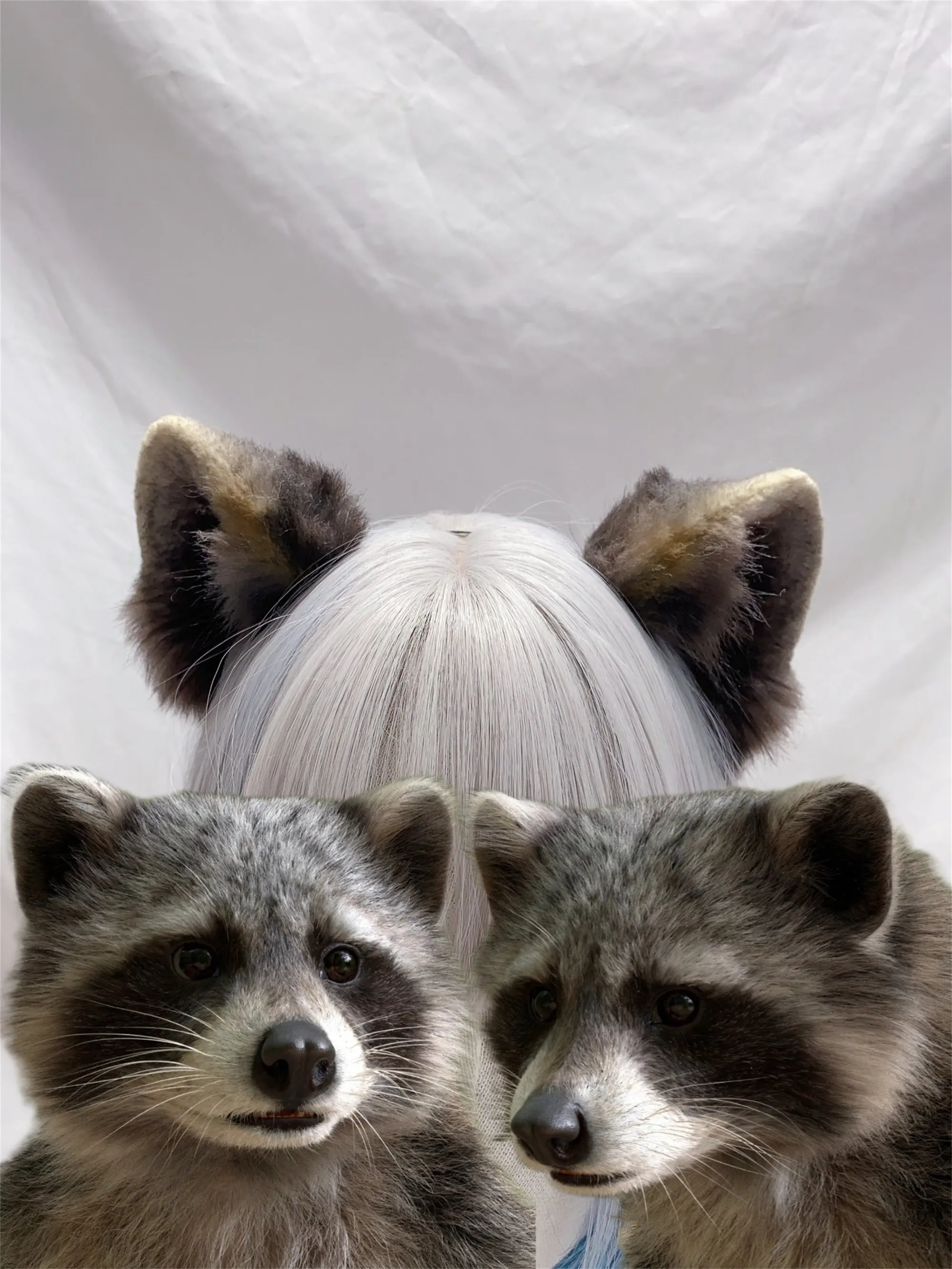 Cute raccoon ears n tail, cosplay costume, handmade raccoon ear headband, faux fur tail, Halloween accessories, anime conventio