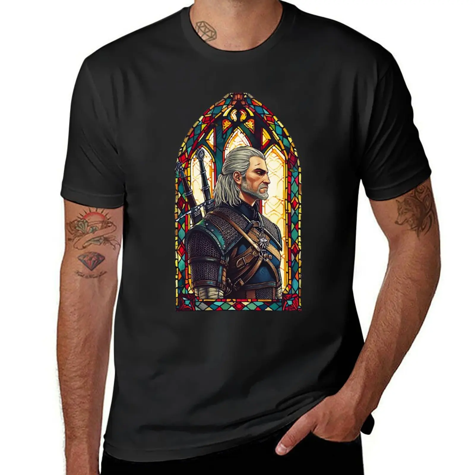 Stained Glass Geralt T-Shirt new edition anime clothes anime mens t shirt