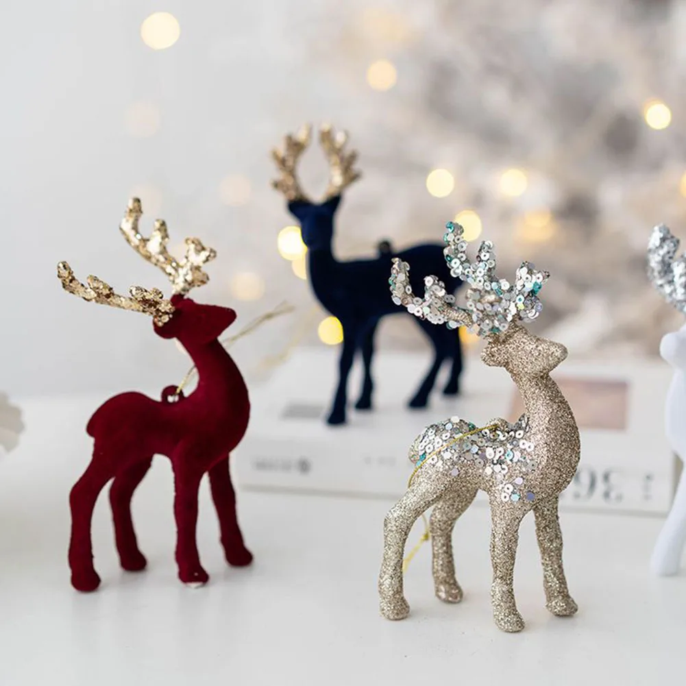 Simulation Reindeer Glittering Christmas Deer Elk Decorations Xmas Tree Hanging Ornaments Home Party Desktop Craft Decor