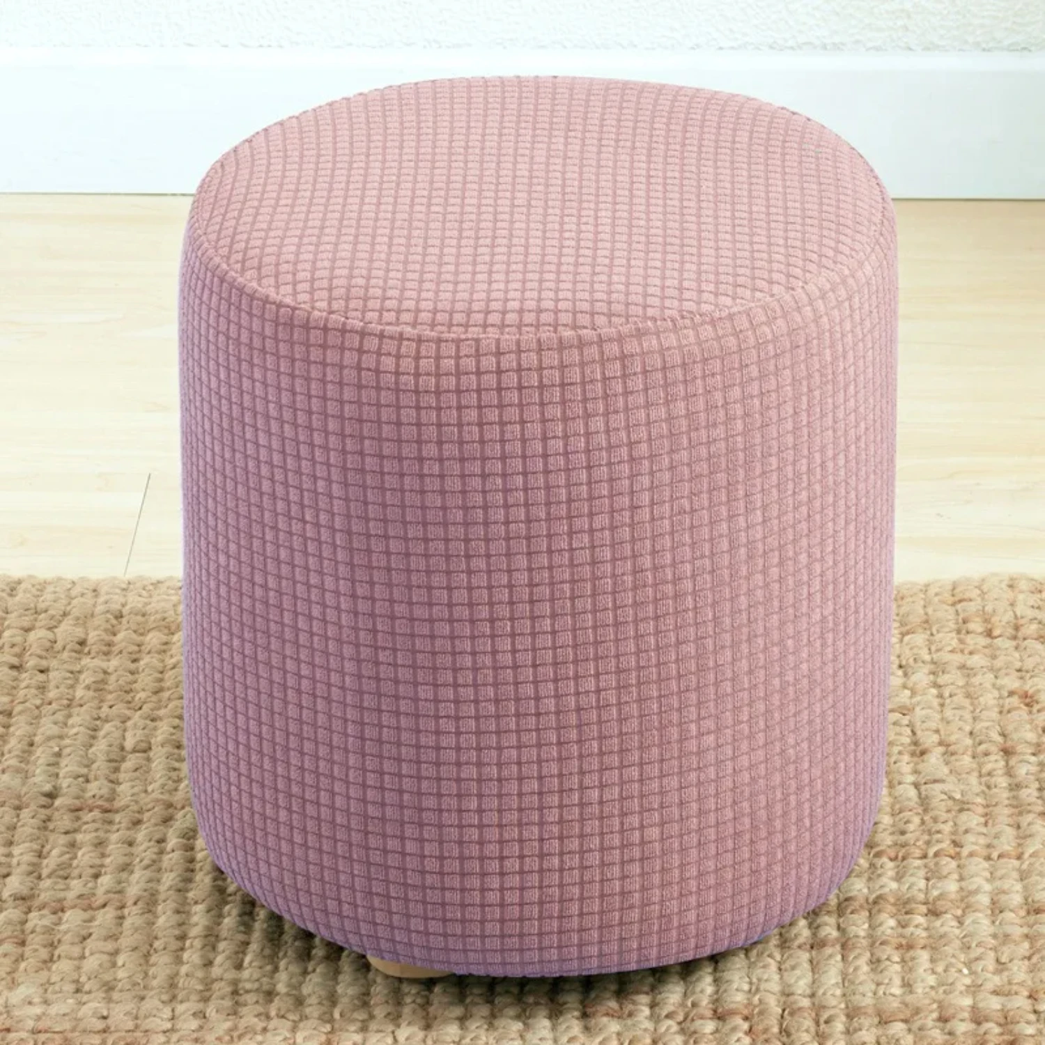 Housse de repose-pieds de forme ronde, housse de siège, coussin de chaise, en Polyester, élastique, à carreaux, pouf, pour salon