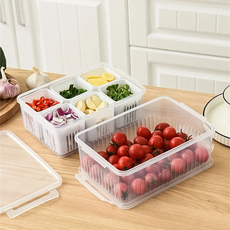 6 Grid Onion Ginger Chili Seasoning Storage Box Kitchen Drain Bowl Frige Container with Filter Preservation Drain Box