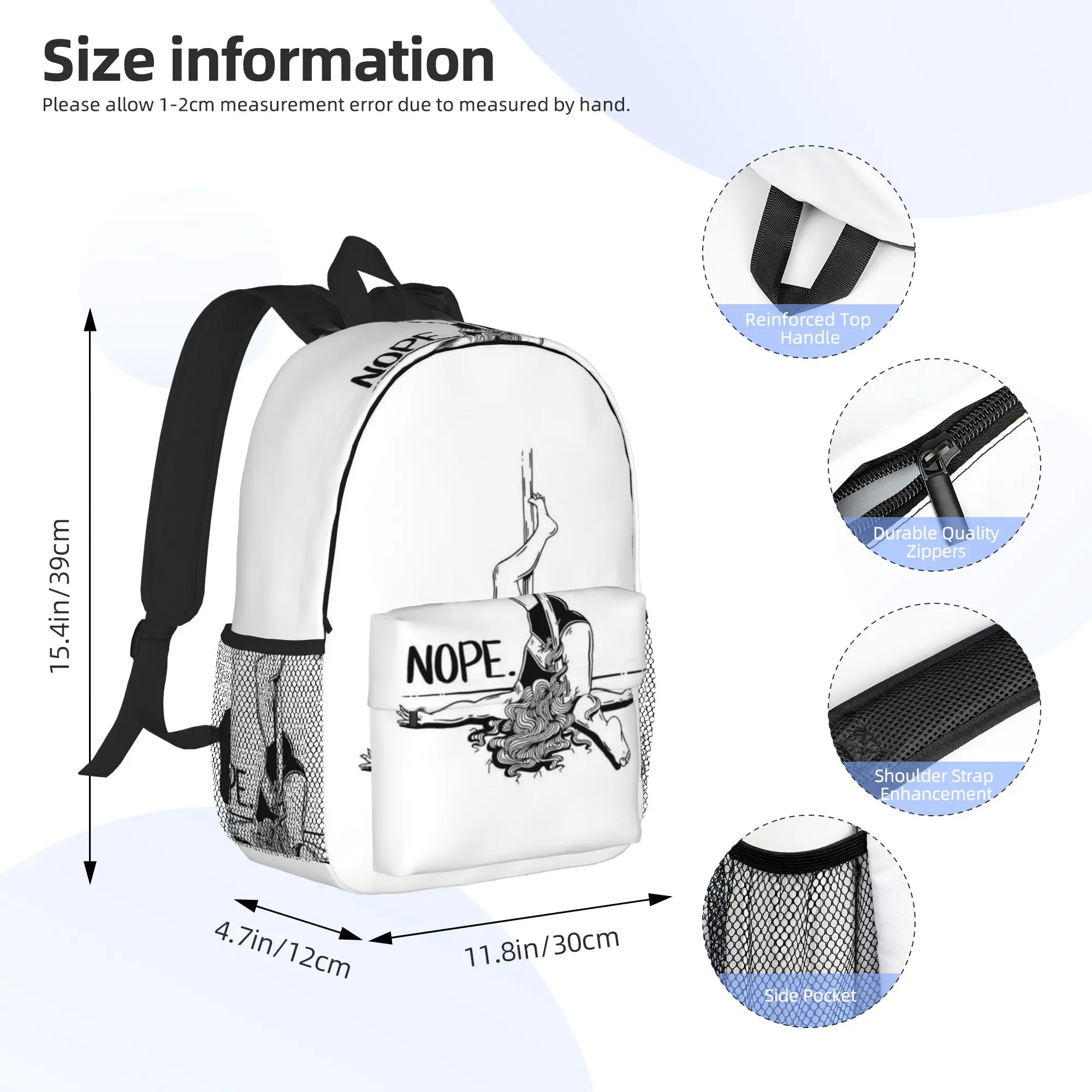Pole Dance NOPE Black Backpack Hot Sale Daypack Large Capacity Boys Girls BookBag Shoulder Bags for Men Women School Bag