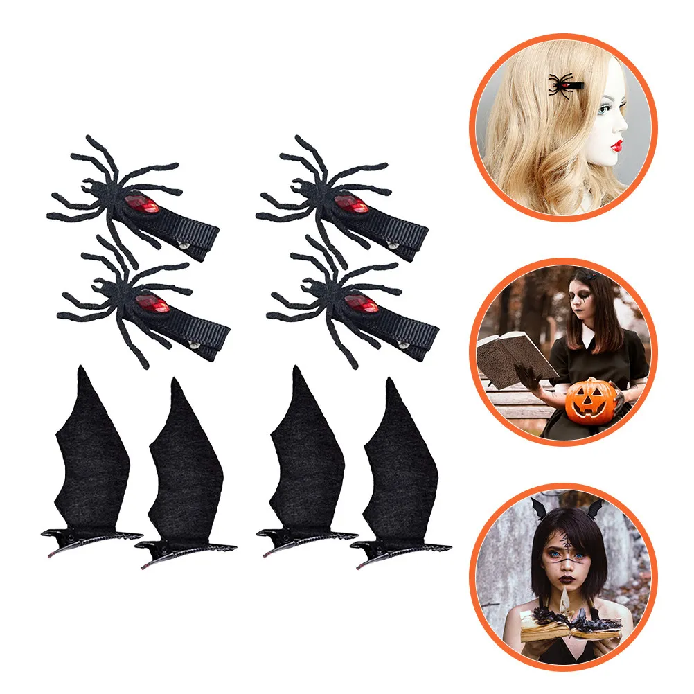 Halloween Hair Clips 4 Pairs Funny Nonwoven Gothic Hairpins for Kids Women Party Costume Accessories