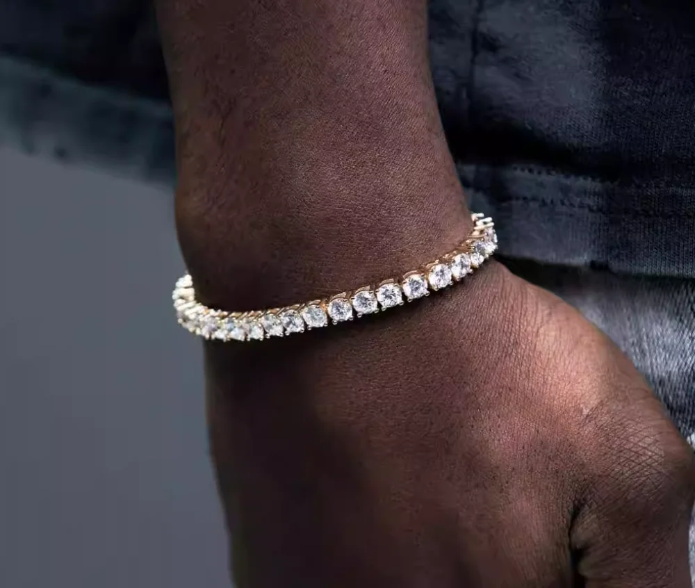 Customized Hip-hop Moissanite Men and Woman Jewelry 925 Sterling Silver 4mm Moissanite Diamond Bracelet Trendy Tennis Bracelet