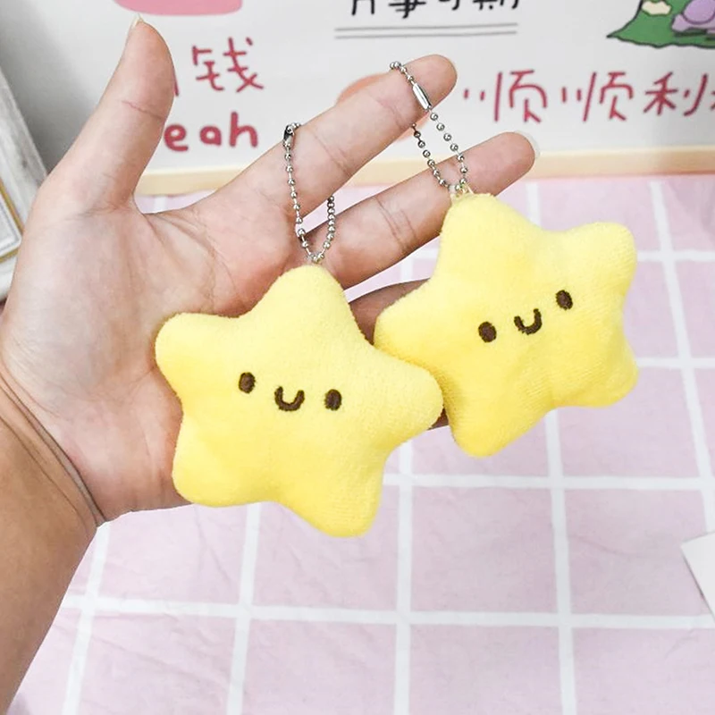 Cute Mini Yellow Small Stars Soft Plush Toys Keychain Backpack Ornaments Pendant Gifts