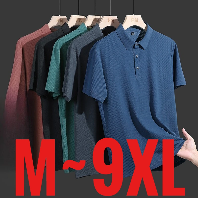 Übergröße 9XL Herren Sommer Eisseide Poloshirts Kurzarm Nylon T-Shirts Herren Schnelltrocknend Hochelastisch Plus Große Größen Golf Business