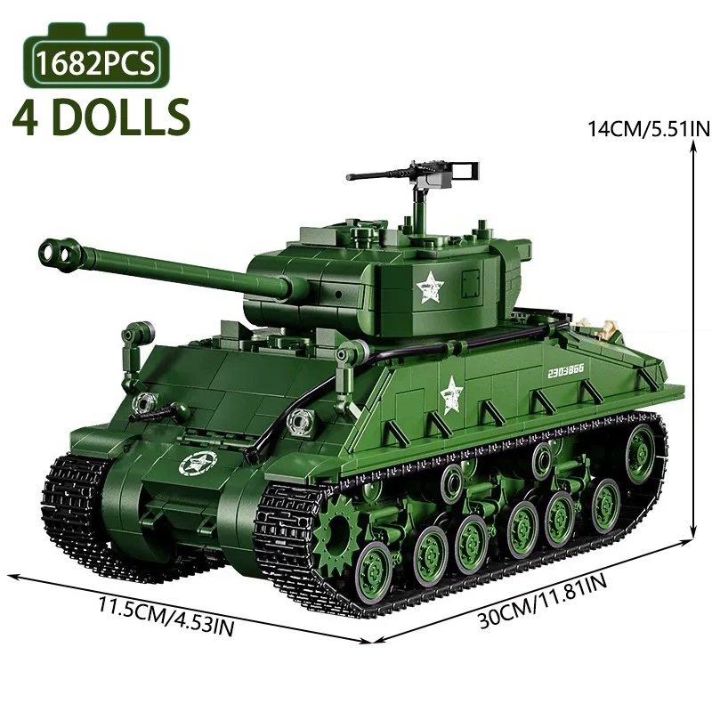 

Military M4 Sherman Medium Tank Building Blocks WW2 City Armored Car Army Soldiers Tank Bricks Model Toys For Kid Xmas Gift MOC