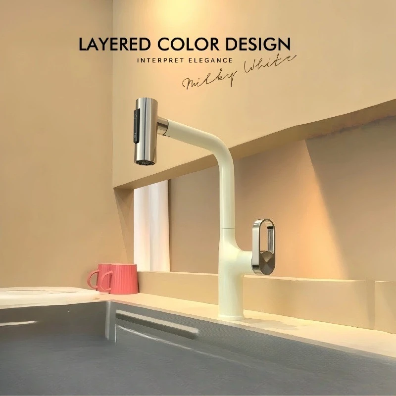 Pull Out Flying Rain Kitchen Faucet, 360 Rotatable Splash Proof Hot Cold Tap for Sink & Laundry Pool