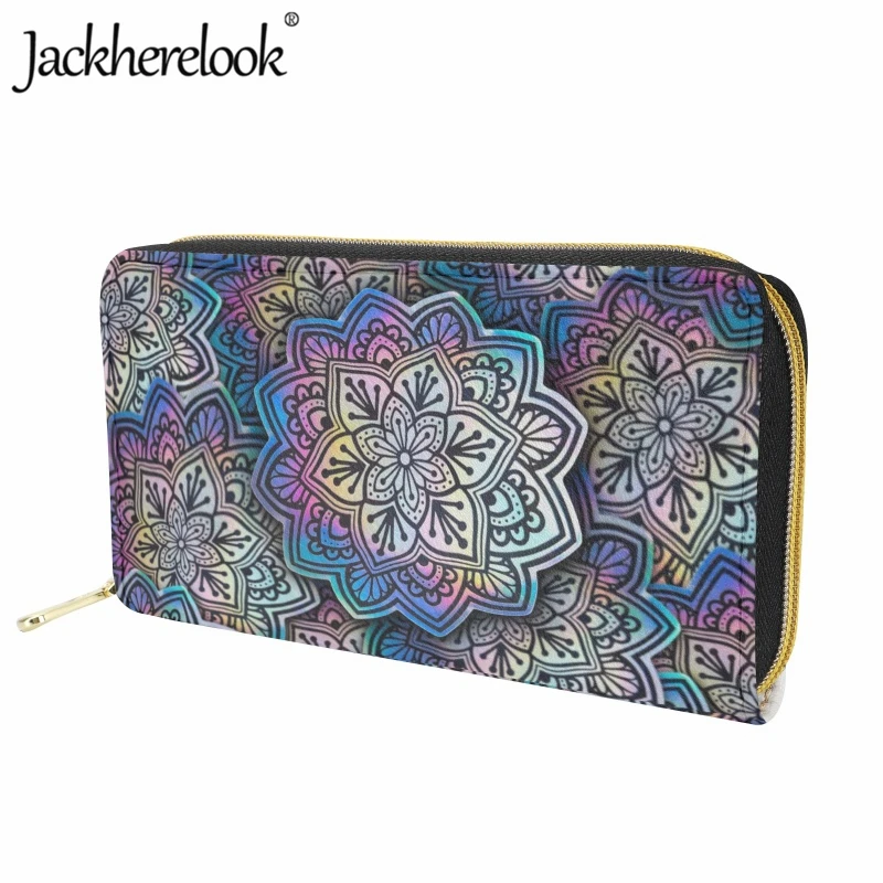 Jackherelook Colorful Mandala Flower 3D Printed Wallet Fashion Women Leather Long Purse New Fashion Ladies Clutch Card Holder