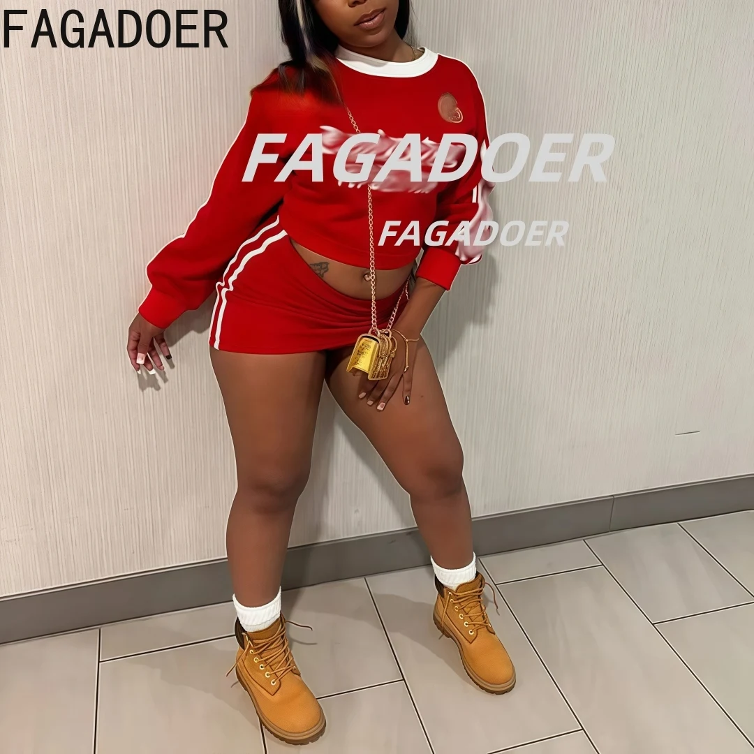 FAGADOER Y2K Fashion 2 Piece Sets Women Outfit Letter Print V-neck Top + Skirt Suit Female Streetwear American Vintage Clothing