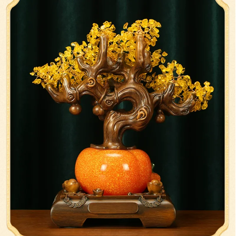 Wealth Attracting Money Tree Decor， Lucky Persimmon Home Ornament for Entryway， Feng Shui Tabletop Decoration Housewarming Gift