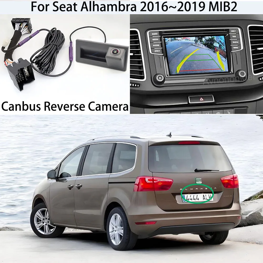 Cámara de visión trasera de trayectoria dinámica Canbus para Seat Alhambra 2016 ~ 2019 MIB STD2 PQ unidad agregar cámara de marcha atrás de estacionamiento de respaldo HD