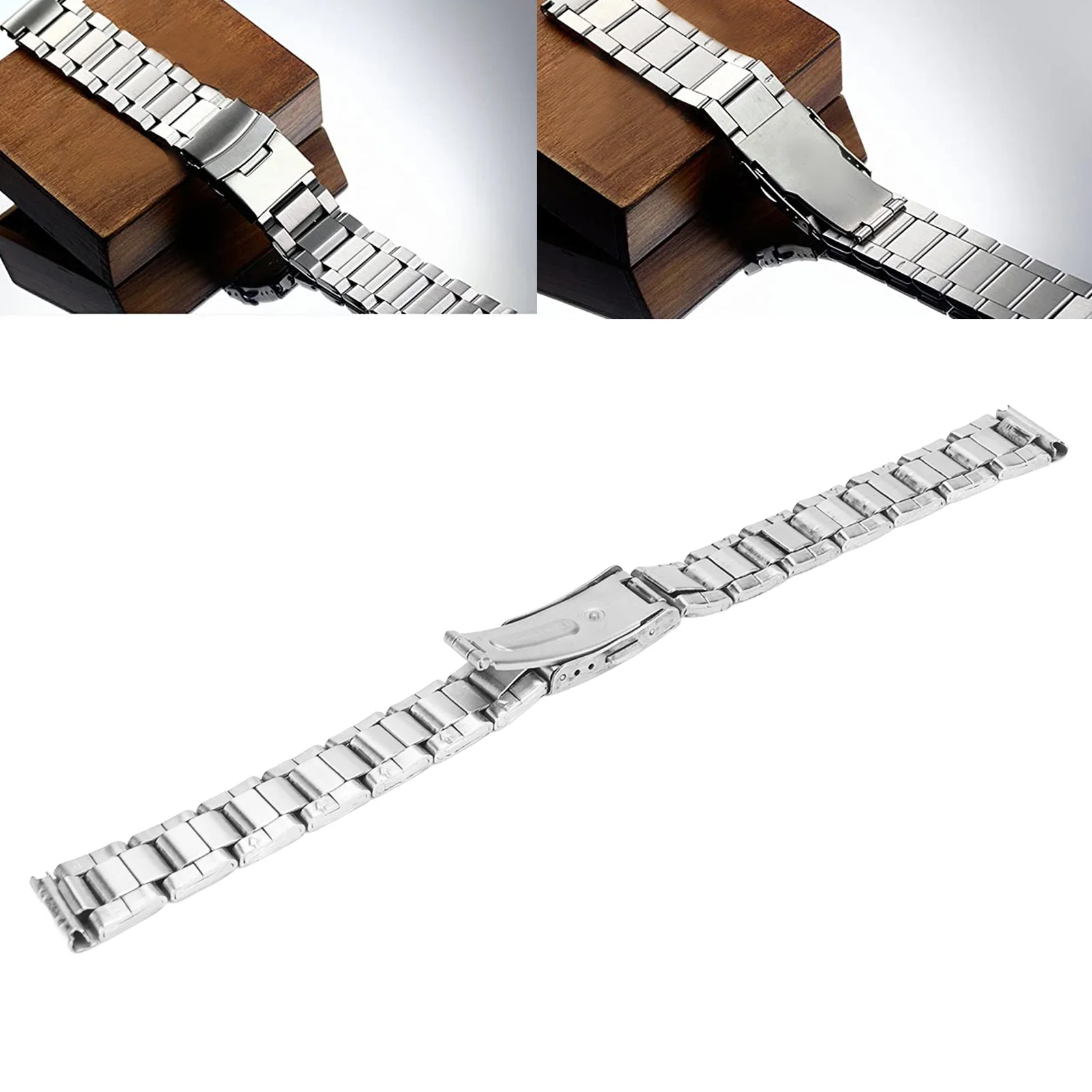Double Button Watch Strap Metal Watchband Quick Release Deployment Clasp Double Button Stainless Steel Watch Strap for Men Women