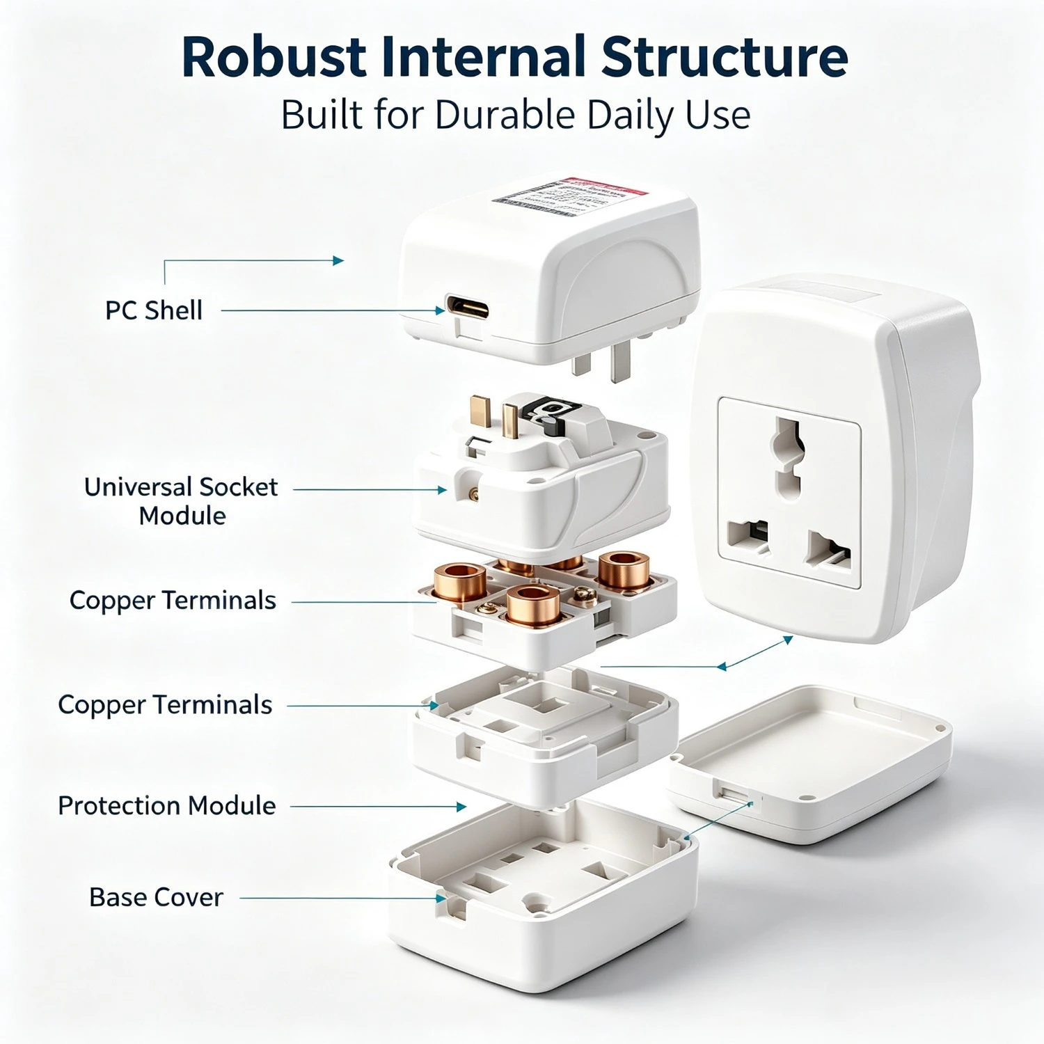 FUNAYA EU US UK SG MY Universal Convert Travel Plug Socket with Lightning Protection Function Portable Outlets AC110~250V 3-pin