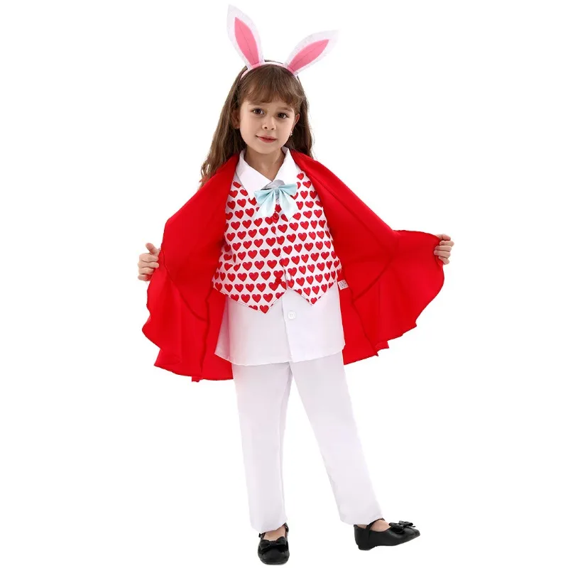 2025 New Easter Dignified White Rabbit Toddler Costume Girls Rabbit Fancy Dress Cosplay Kids Mr White Rabbit Purim Costume view 3