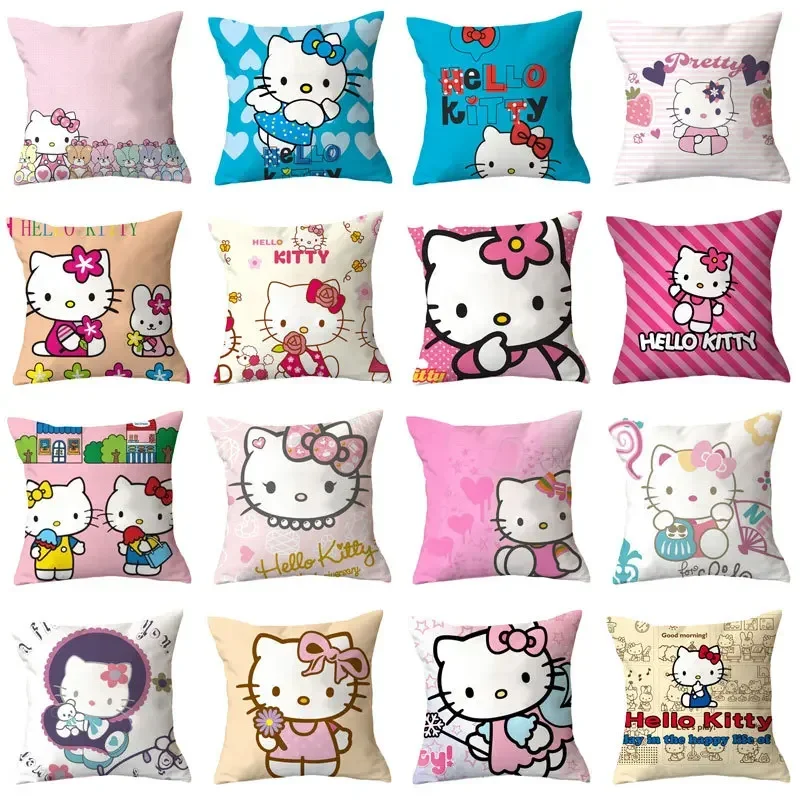 Sanurgente-Taie d\'oreiller décorative Hello Kitty, dessin animé, personnages d\'anime, impression Kawaii, produit ménager, chambre à coucher, canapé