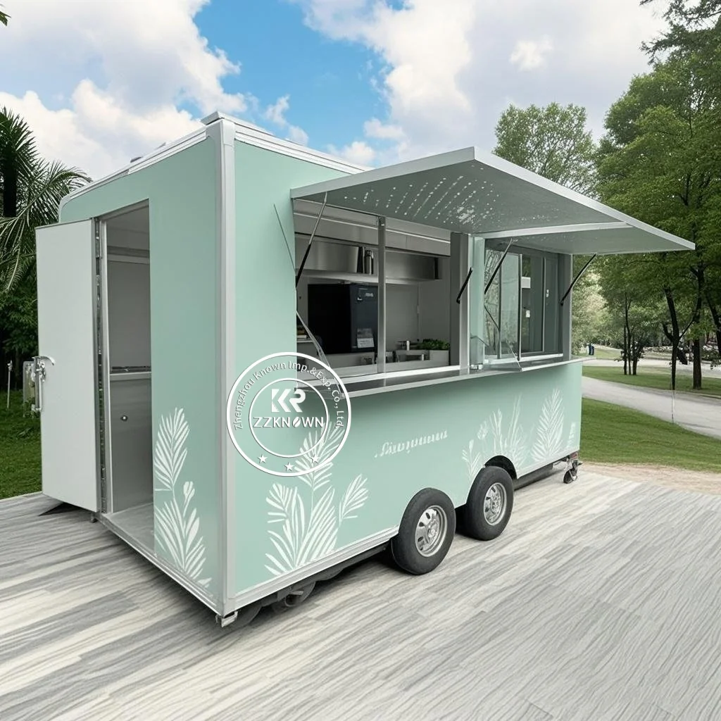 

Square stainless steel Mobile Food Trailer Truck Full Kitchen Trailer Ice Cream Cart Business Hot Dog Carts Commercial Use