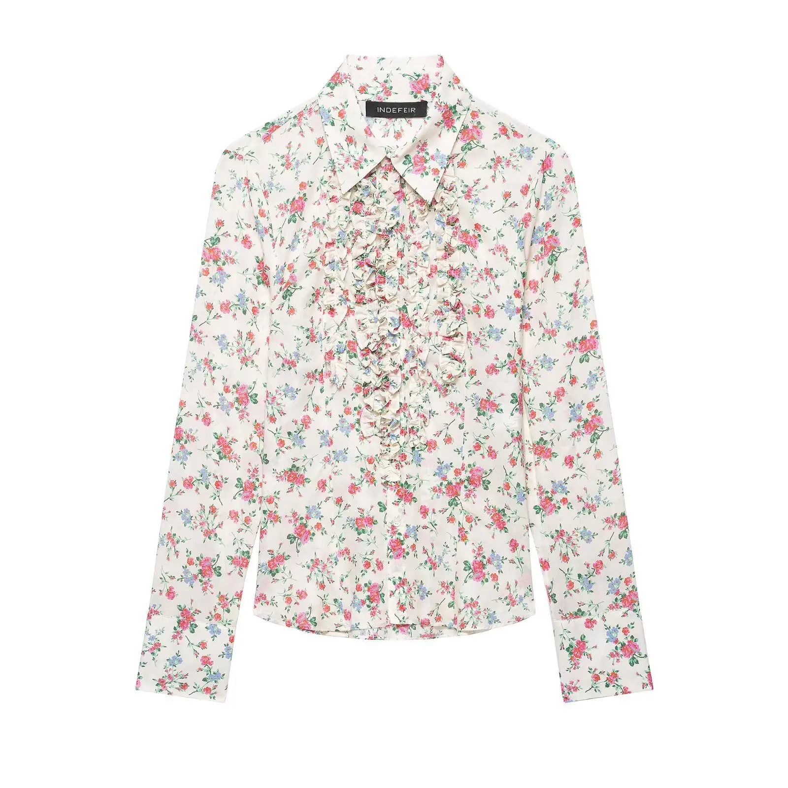 

Женская модная декоративная рубашка с цветочным принтом и многослойным дизайном