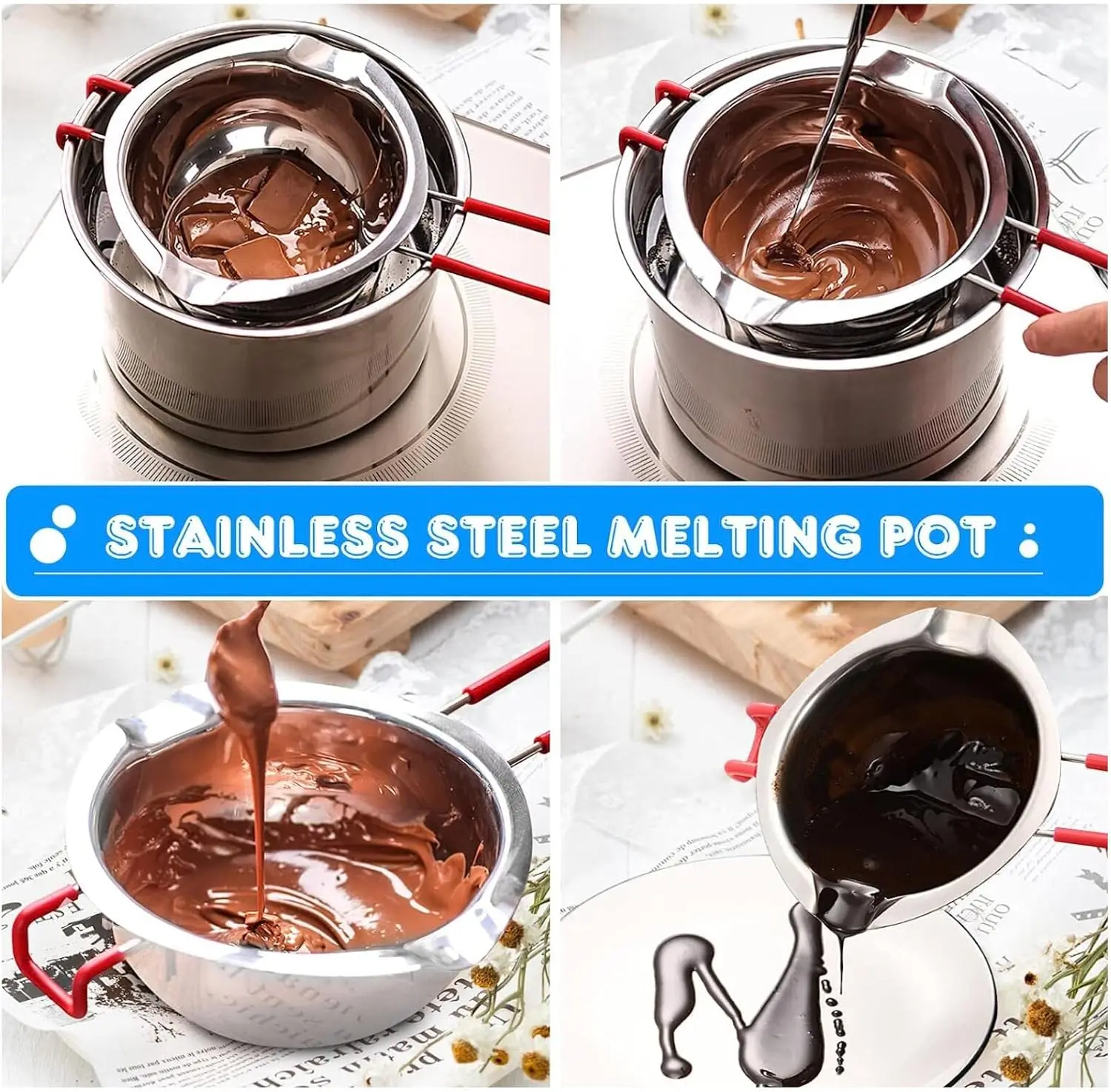 طقم صانعة الكيك مكون من 554 قطعة - قوالب مصاصة من السيليكون لمستلزمات الخبز مع حامل عرض ثلاثي الطبقات |   وعاء ذوبان حلوى الشوكولاتة