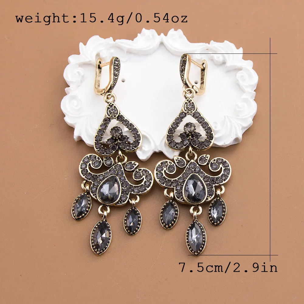 Sunspicems Vintage Turkish Women Earrings Rhinestone Eardrop Waterdrop Shaped Bohemian Antique Gold Color Indian Bridal Jewelry view 6