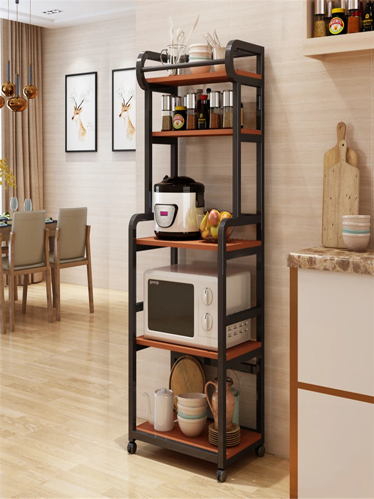 Kitchen Microwave Storage Cabinet Multi-layer Movable Storage Shelve Rolling Large Capacity Oven Rack Household Accessories