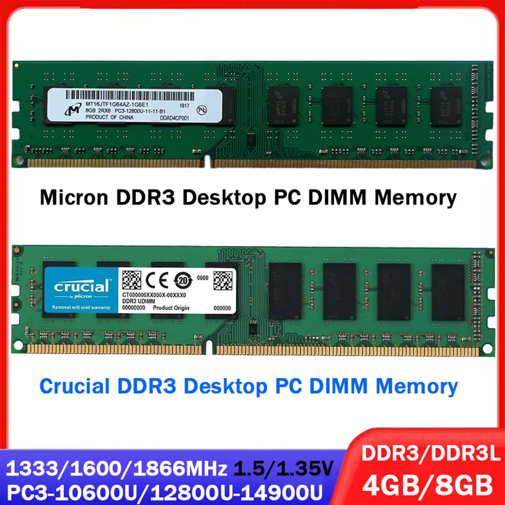 

Оперативная память Crucial Micron Memoria для настольных ПК DDR3 DDR3L 4 ГБ 8 ГБ 1600 МГц 1333 1866 МГц DIMM Память PC3L-12800U 14900U 204Pin 1,35 В 1,5 В ОЗУ