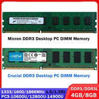 Crucial Micron Memoria Desktop RAM DDR3 DDR3L 4GB 8GB 1600MHz 1333 1866MHz DIMM Memory PC3L-12800U 14900U 204Pin 1.35V 1.5V RAMs