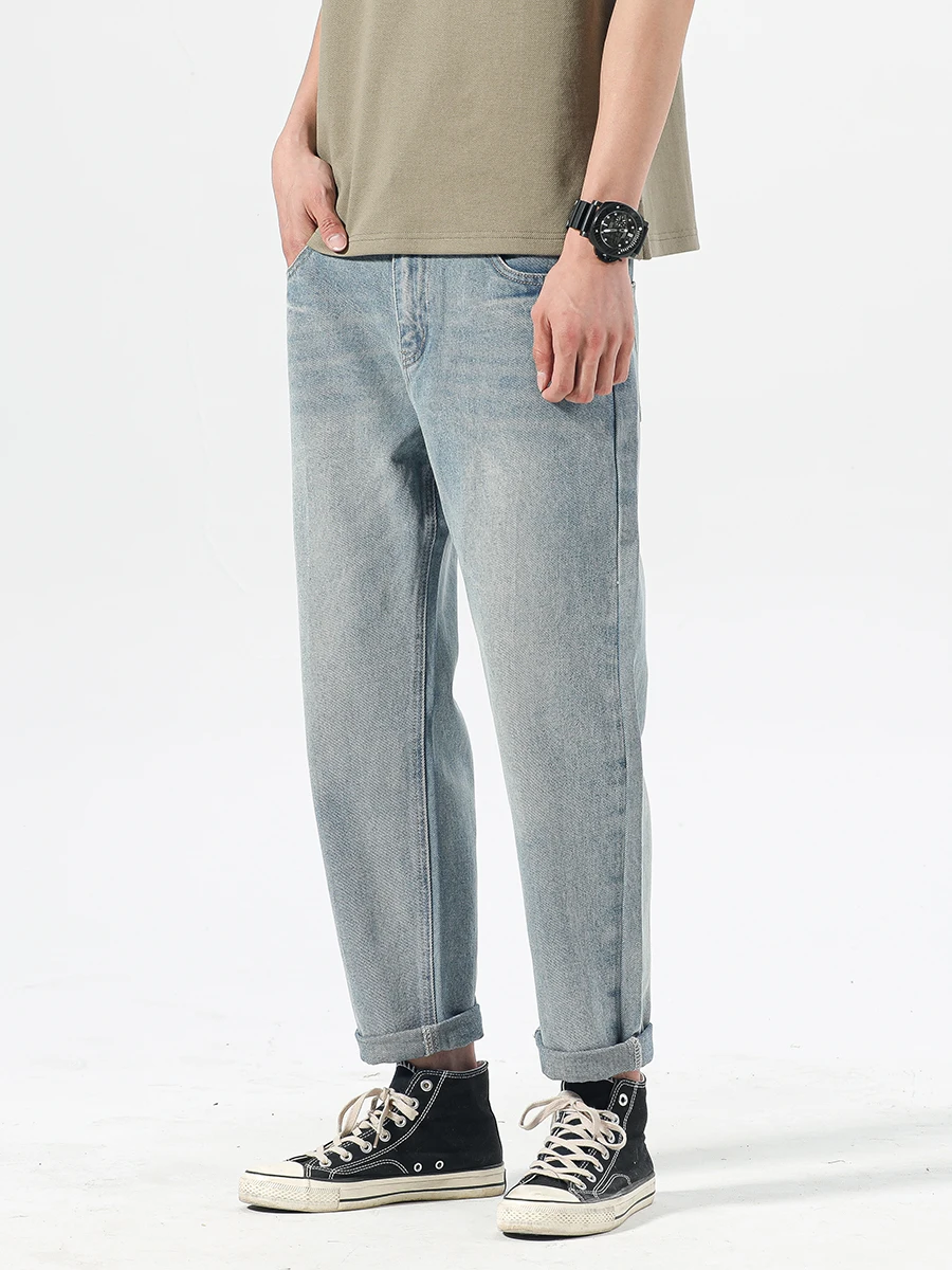 

Boyue Straight Leg Slim Fit Men's Jeans Light Wa Casual Pure Color Trendy Slimming Nine Point Long Pants Youth Faion