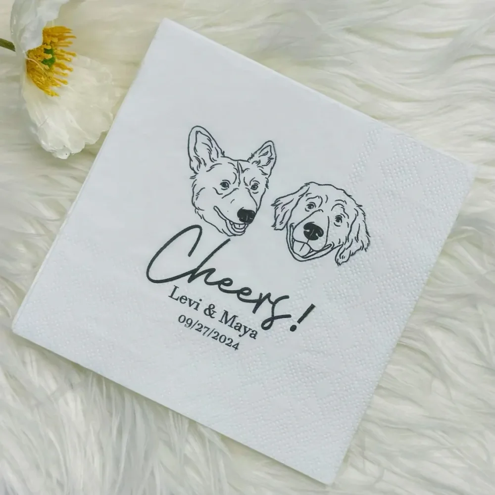 50 Custom Personalized dog wedding napkins,Cocktail napkin,pet party napkins,cat wedding napkins,Pet Portrait Wedding Napkins