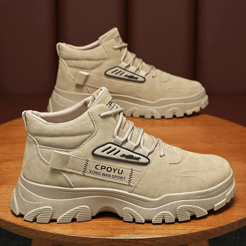 Ankle Boots Men\'s Shoes Spring High Top Waterproof Non-slip Work Safety Shoes Men Outdoor Height Increase Platform Hiking Boots