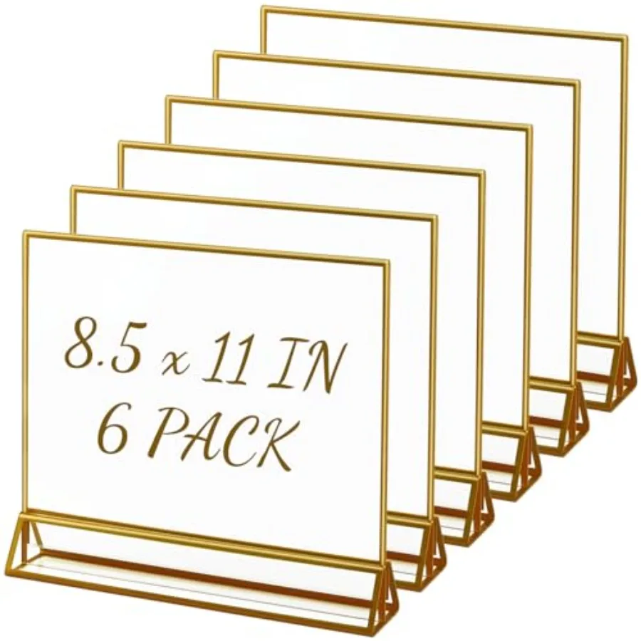 

Держатели для акриловых табличек формата Letter, золотые, 6 штук, 8 дюймов, для номеров столов, свадебных фотографий, двусторонние, для меню, рецептов, подставки для фото