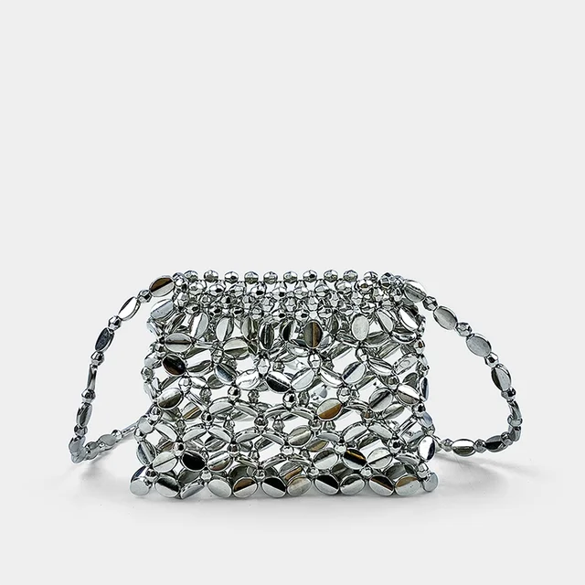 2024 nowa niszowa konstrukcja metalowa srebrna pusta mini torba ręcznie tkana torba na słuchawki crossbody