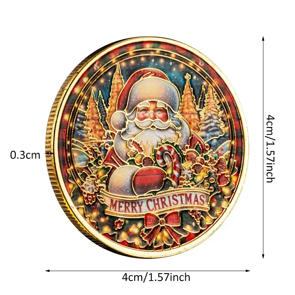 سانتا كلوز اللون النقش ميدالية عملة تذكارية عيد ميلاد سعيد عملات مطلية بالذهب هدية عيد الميلاد