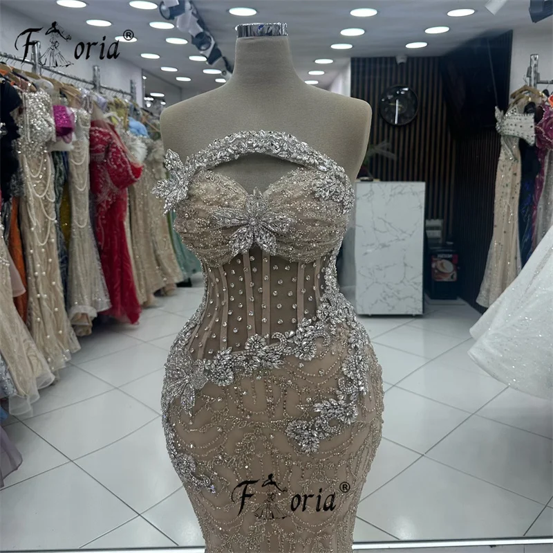 Gaun pesta Formal putri duyung Backless gaun malam korset tembus pandang manik-manik kristal berkilau ررsential semi kasual 2025