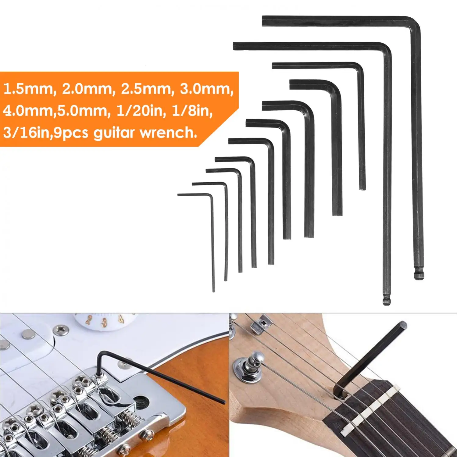 

11pcs Metal Guitar Wrench Set Truss Rod 4mm 5mm Ball End Hexagon Allen Key Multi Tool Acoustic Electric Guitar Neck Adjustment