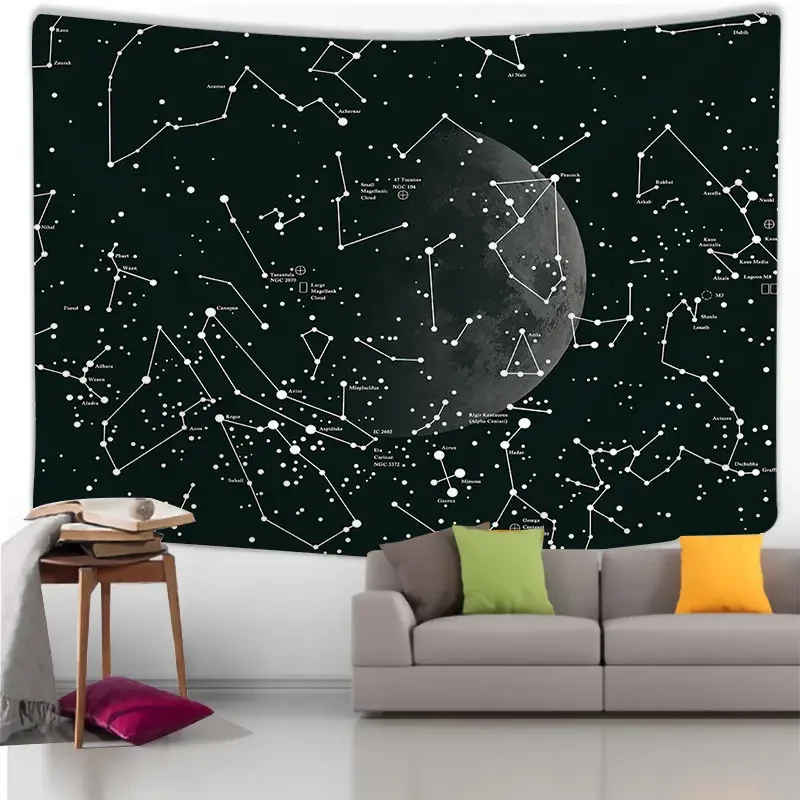 Constellation Wall Tapestry Star Map Art Moon And Zodiac Design Space Decor For Bedroom And Study Room