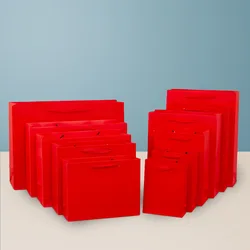 10pcs/lot high-grade Multi size red Kraft Paper gift Bags with handles Shopping Package Bag DIY Wedding Birthday Party Gift bags