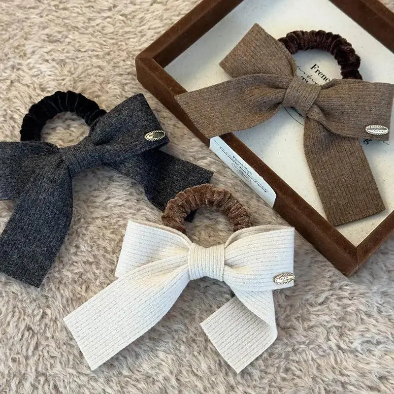2PCS Retro Simple Knitted Bow Hair Scrunchies For Women Temperament Hair Rope Girl Tie Mawei Rubber Band Fashion Hair Accessorie