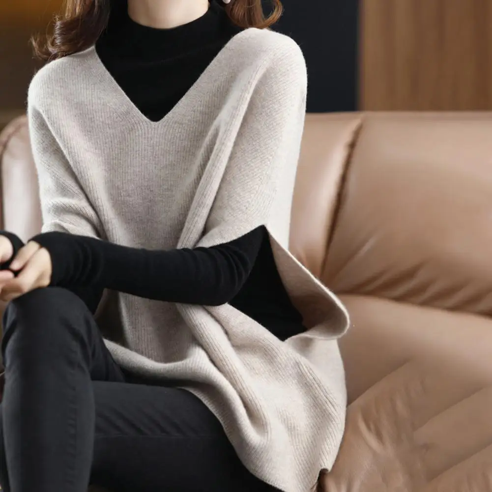 

Breathable Women Top Women's V-neck Knitting Waistcoat Sleeveless Solid Color Knitwear for Casual Daily Wear Loose Fit