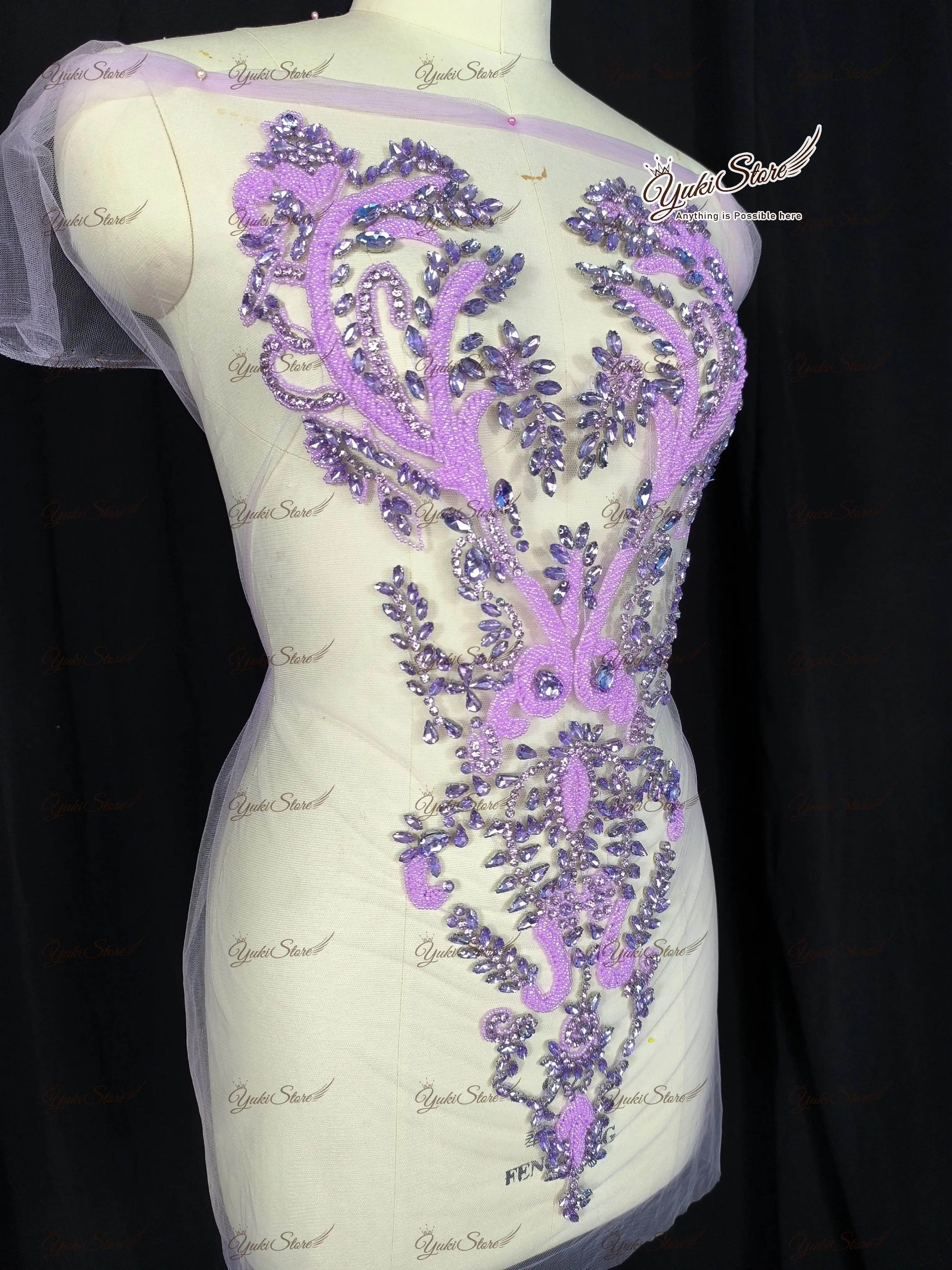 Purple Sewing Beaded Crystal Embellished Red Bodice Rhinestone Appliques Mesh Fabric Sexy Dress Wedding Dress JY061 2024