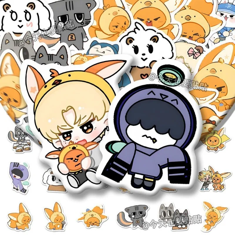 Kpop 60pcs Cute Animal Plastic Stickers SooBin YeonJun TaeHyun Creative Peripheral Decorative Hand Account Waterproof Stickers