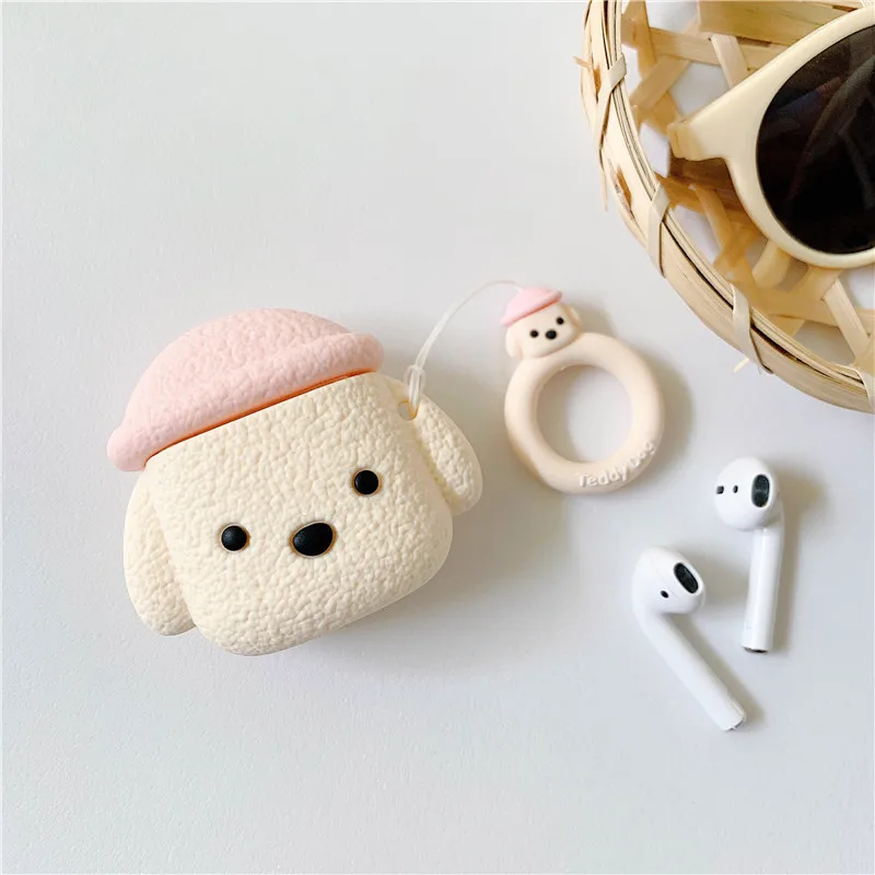 Bonito dos desenhos animados 3d cão de pelúcia protetor bluetoothe fone de ouvido capa de silicone para airpods pro 2 caso/airpods 3 caso/airpods 1/2 funda